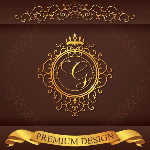 Letter G. Luxury Logo template flourishes calligraphic elegant ornament lines. Business sign, identity for Restaurant, Royalty, Boutique, Hotel, Heraldic, Jewelry, Fashion, vector illustration — 图库矢量图片