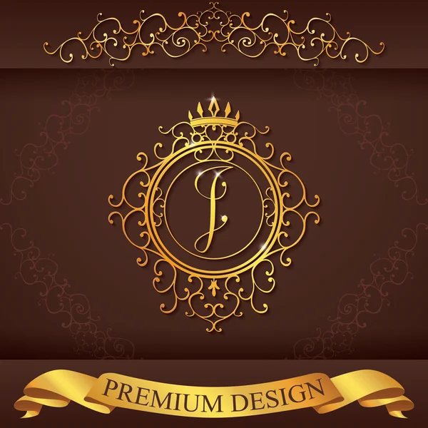 Letter I. Luxury Logo template flourishes calligraphic elegant ornament lines. Business sign, identity for Restaurant, Royalty, Boutique, Hotel, Heraldic, Jewelry, Fashion, vector illustration — Stok Vektör