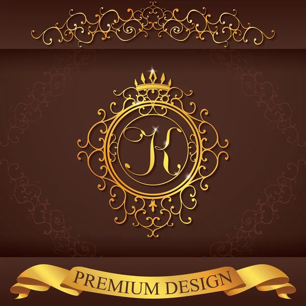 Letter K. Luxury Logo template flourishes calligraphic elegant ornament lines. Business sign, identity for Restaurant, Royalty, Boutique, Hotel, Heraldic, Jewelry, Fashion, vector illustration — Stock Vector