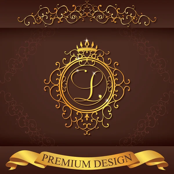 Література L. Luxury Logo template процвітає каліграфічні елегантні лінії орнаменту. Бізнес-знак, ідентичність ресторану, королівство, Бутік, готель, геральдика, ювелір, мода, векторна ілюстрація — стоковий вектор