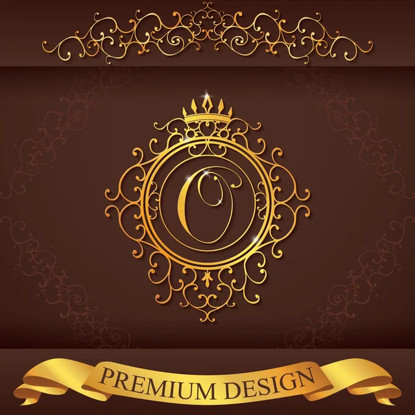 Letter O. Luxury Logo template flourishes calligraphic elegant ornament lines. Business sign, identity for Restaurant, Royalty, Boutique, Hotel, Heraldic, Jewelry, Fashion, vector illustration — Stok Vektör