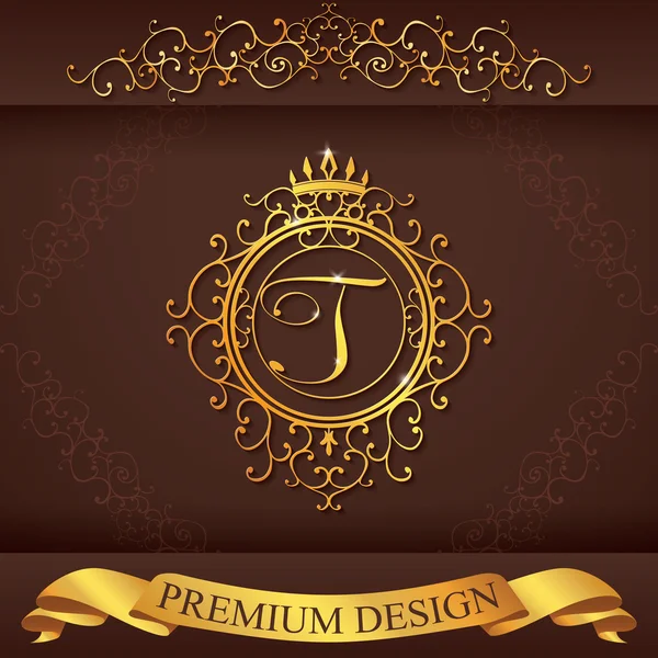 Letter T. Luxury Logo template flourishes calligraphic elegant ornament lines. Business sign, identity for Restaurant, Royalty, Boutique, Hotel, Heraldic, Jewelry, Fashion, vector illustration — Stock Vector