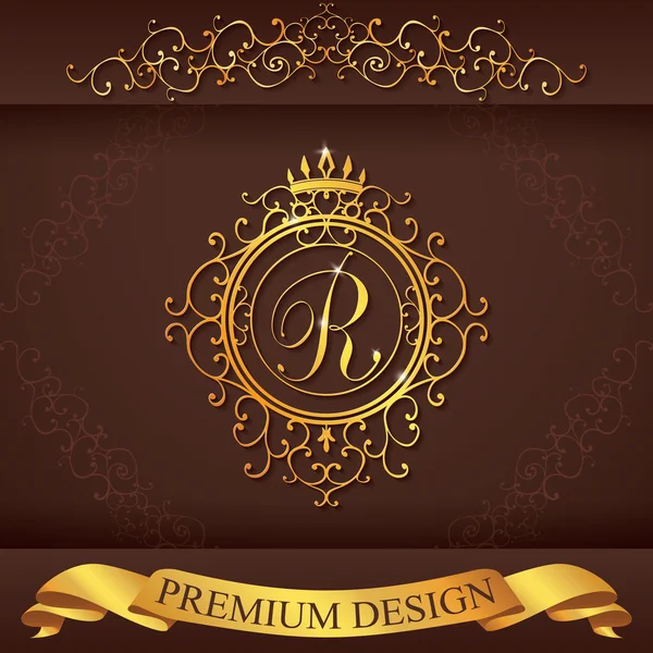 Letter R. Luxury Logo template flourishes calligraphic elegant ornament lines. Business sign, identity for Restaurant, Royalty, Boutique, Hotel, Heraldic, Jewelry, Fashion, vector illustration — Stock Vector