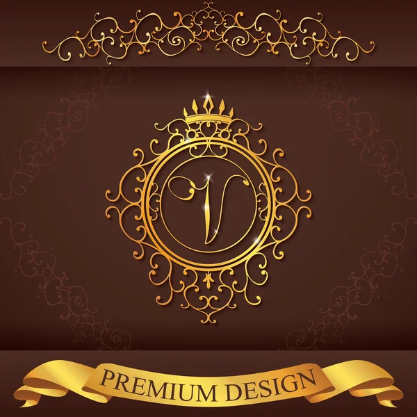 Letter V. Luxury Logo template flourishes calligraphic elegant ornament lines. Business sign, identity for Restaurant, Royalty, Boutique, Hotel, Heraldic, Jewelry, Fashion, vector illustration — Stok Vektör