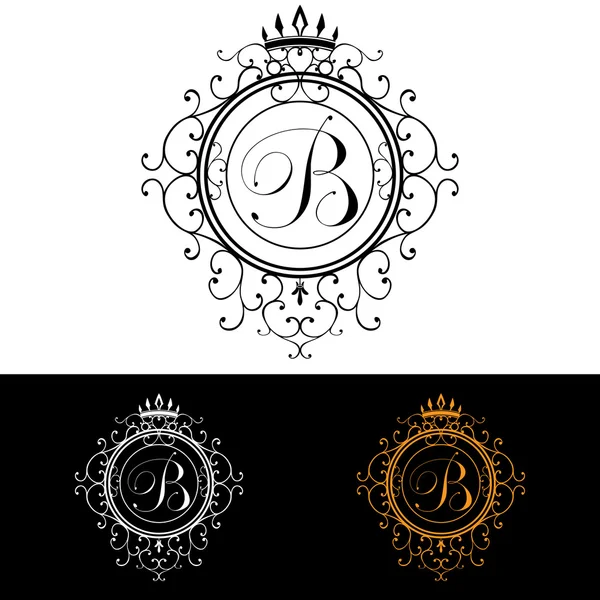 Буква B. Шаблон роскошного логотипа процветает каллиграфическими элегантными орнаментными линиями. Бизнес-вывеска, стиль для ресторана, роялти, бутика, отеля, геральдики, ювелирные изделия, мода, векторная иллюстрация — стоковый вектор