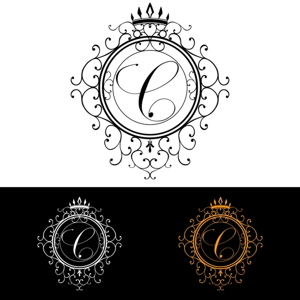 C. lyx logotyp brevmall blomstrar kalligrafiska eleganta prydnad linjer. Business tecken, identitet för restaurang, Royalty, Boutique, Hotell, heraldiska, smycken, mode, vektor illustration — Stock vektor