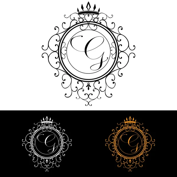 Letter G. Luxury Logo template flourishes calligraphic elegant ornament lines. Business sign, identity for Restaurant, Royalty, Boutique, Hotel, Heraldic, Jewelry, Fashion, vector illustration — Stok Vektör