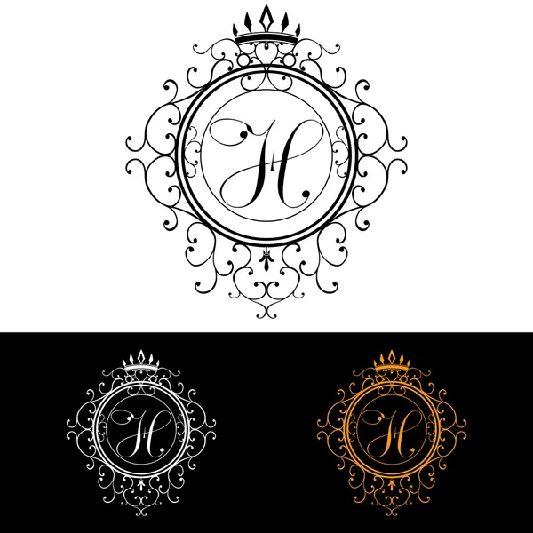 Brev H. Lyx Logotyp mall blomstrar kalligrafiska eleganta prydnadslinjer. Företagsskylt, identitet för restaurang, Royalty, Boutique, Hotell, Heraldisk, Smycken, Mode, vektor illustration — Stock vektor