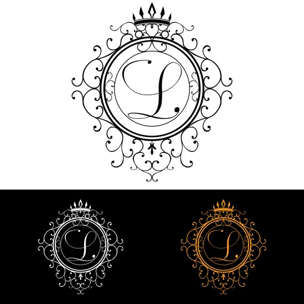 Letra L. Plantilla Logo de lujo florece caligrafía elegantes líneas de adorno. Signo de negocio, identidad para Restaurante, Royalty, Boutique, Hotel, Heráldico, Joyería, Moda, vector de ilustración — Archivo Imágenes Vectoriales