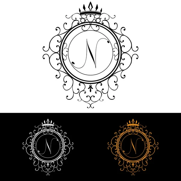 Lettera N. Luxury modello Logo fiorisce linee calligrafiche eleganti ornamento. Business sign, identity for Restaurant, Royalty, Boutique, Hotel, Araldica, Gioielli, Moda, illustrazione vettoriale — Vettoriale Stock