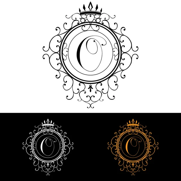 Brev O. Lyx Logo mall blomstrar kalligrafiska eleganta prydnadslinjer. Företagsskylt, identitet för restaurang, Royalty, Boutique, Hotell, Heraldisk, Smycken, Mode, vektor illustration — Stock vektor