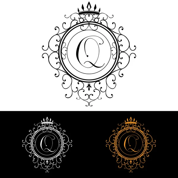 Letter Q. Дизайн розкішного Logo процвітає каліграфічні елегантні лінії орнаменту. Бізнес-знак, ідентичність ресторану, королівство, Бутік, готель, геральдика, ювелір, мода, векторна ілюстрація — стоковий вектор