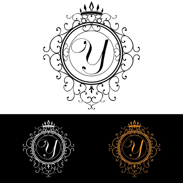 Brev Y. Lyx Logo mall blomstrar kalligrafiska eleganta prydnadslinjer. Företagsskylt, identitet för restaurang, Royalty, Boutique, Hotell, Heraldisk, Smycken, Mode, vektor illustration — Stock vektor