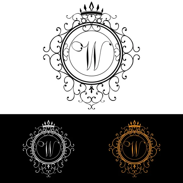 Brev W. Luxury Logo mall blomstrar kalligrafiska eleganta prydnadslinjer. Företagsskylt, identitet för restaurang, Royalty, Boutique, Hotell, Heraldisk, Smycken, Mode, vektor illustration — Stock vektor