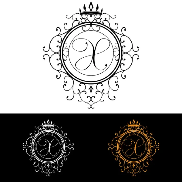 Lettre X. Modèle de logo de luxe fleurit calligraphique lignes d'ornement élégantes. Signe d'entreprise, identité pour Restaurant, Redevance, Boutique, Hôtel, Héraldique, Bijoux, Mode, illustration vectorielle — Image vectorielle