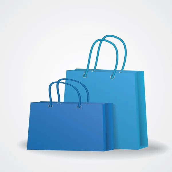 Bolsas realistas de compras azules con asas de cuerda sobre fondo gris — Archivo Imágenes Vectoriales