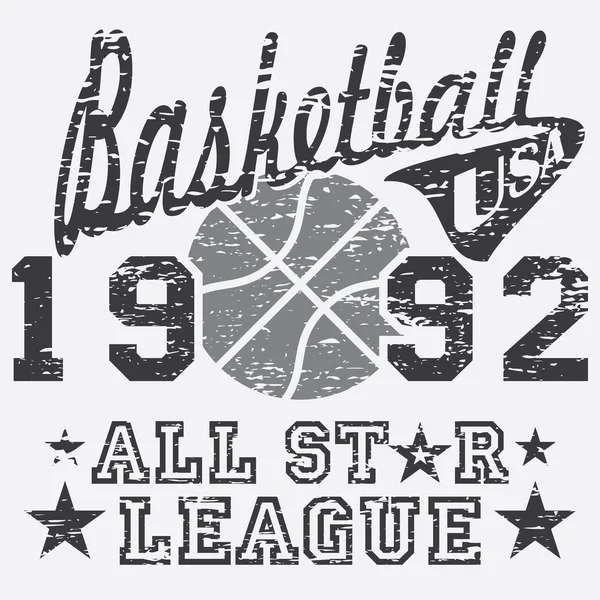 Baloncesto todas las ilustraciones de la liga de estrellas, póster de tipografía, camiseta Diseño de impresión, vector Badge Applique Label — Vector de stock