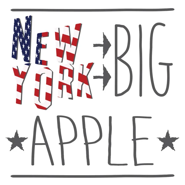 Νέα Υόρκη Big apple τυπογραφία αφίσα, t-shirt Εκτύπωση σχεδιασμό, διανυσματικά σήμα απλικέ ετικέτα — Διανυσματικό Αρχείο