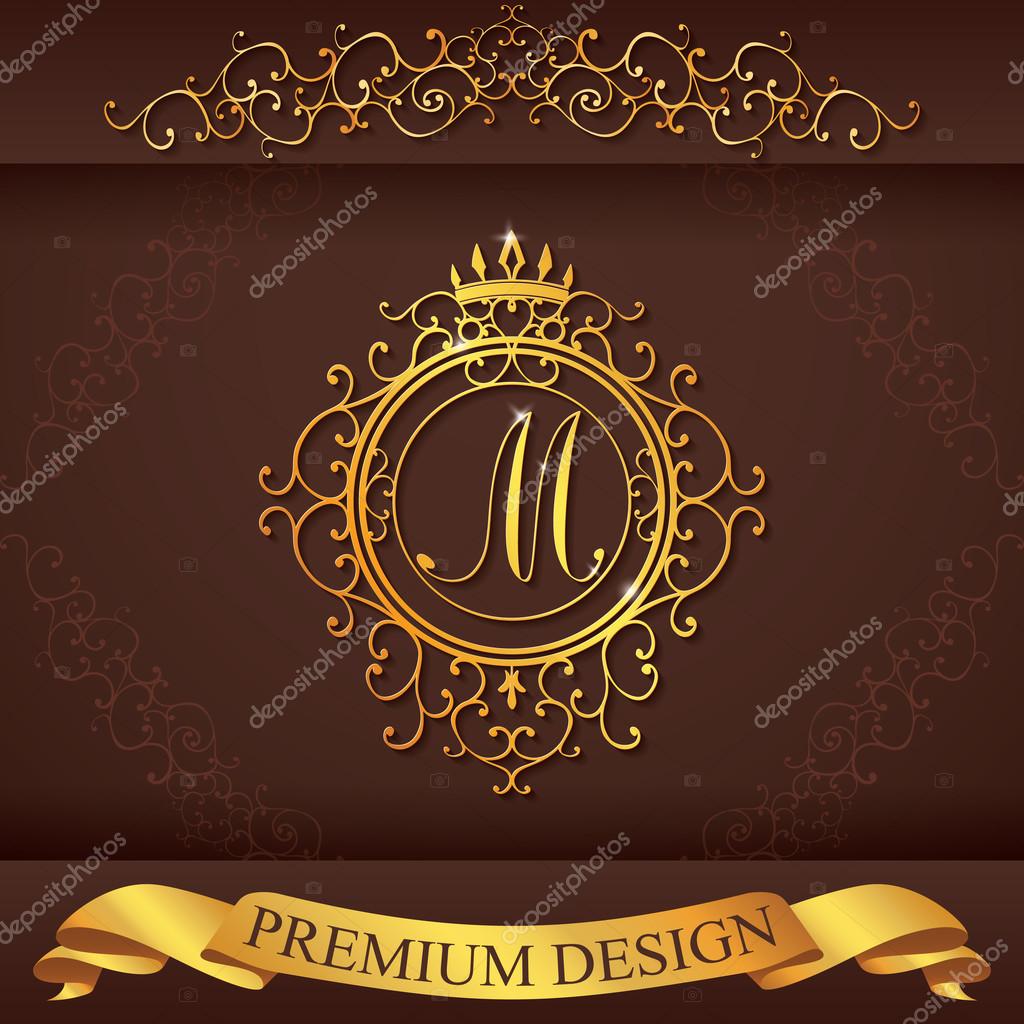 Letter M. Luxury Logo template flourishes calligraphic elegant ornament lines. Business sign, identity for Restaurant, Royalty, Boutique, Hotel, Heraldic, Jewelry, Fashion, vector illustration.
