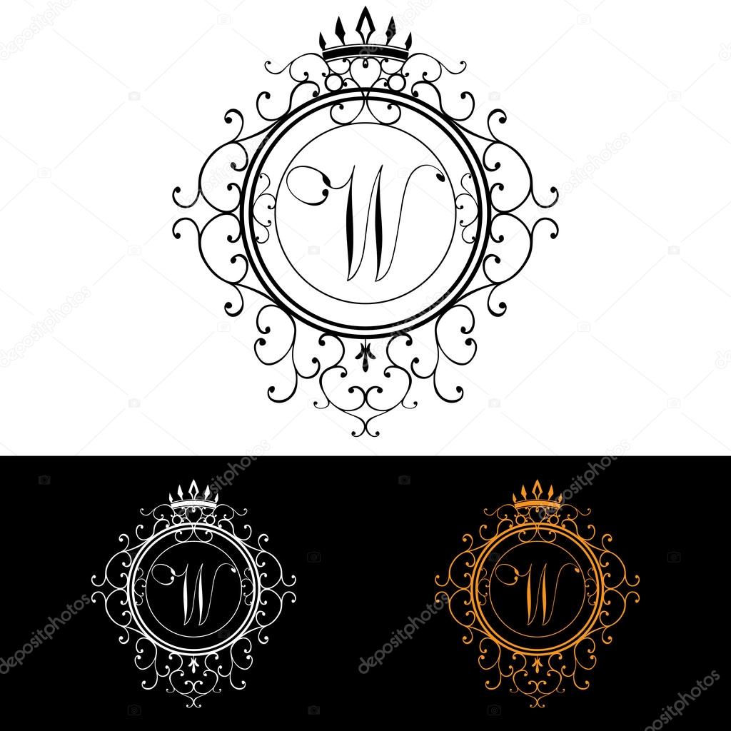 Letter W. Luxury Logo template flourishes calligraphic elegant ornament lines. Business sign, identity for Restaurant, Royalty, Boutique, Hotel, Heraldic, Jewelry, Fashion, vector illustration.