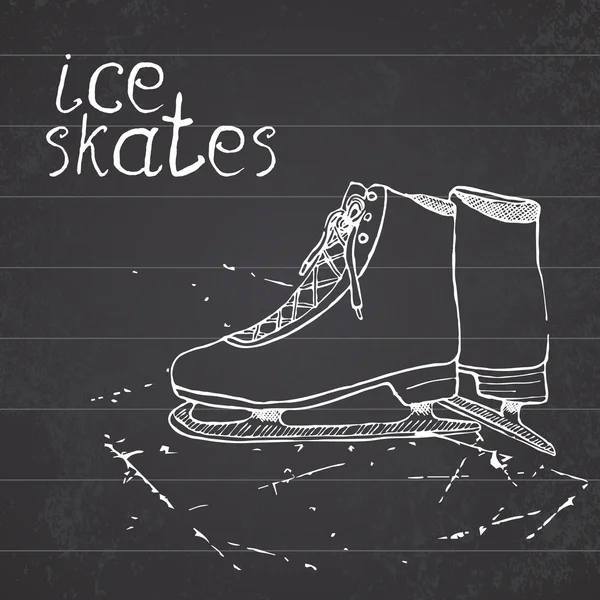 Patines de hielo dibujados a mano. Dibujo Deporte doodle elemento artículos de deportes de invierno. sobre fondo de pizarra — Vector de stock