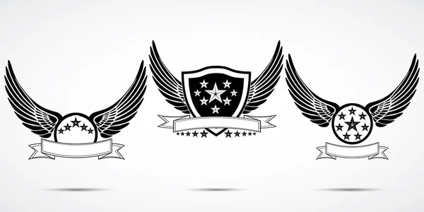 Wing abstract emblem set, logo template, badge label, icon, tattoo design — Wektor stockowy