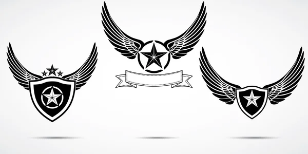 Wing abstract emblem set, logo template, badge label, icon, tattoo design — 스톡 벡터