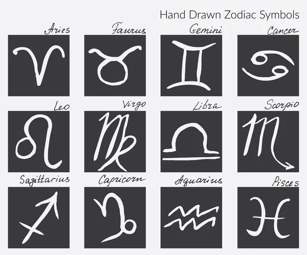 Zbiór znaków zodiaku. Ręcznie rysowane ikony Symbol znak zodiaku. Grafika wektorowa zestaw. Horoskopy wektorowych ilustracji — Wektor stockowy