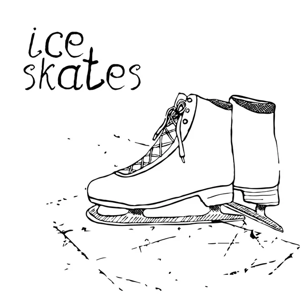 Hand drawn sketch ice skates. Drawing Sport doodle element winter sports items. on chalkboard background — Stock Vector