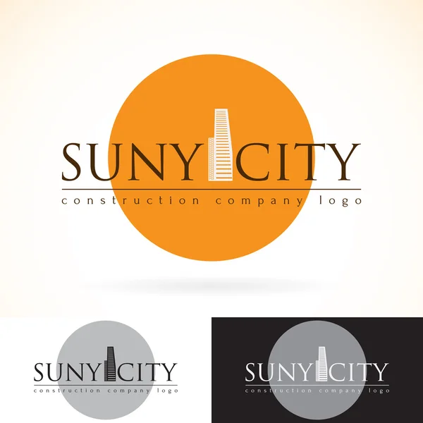 Construction development building company, vector logo design mock up template set. abstract concept skyscraper icon, sun silhouette logotype. Architecture town, city presented, dark and light colors Royaltyfria illustrationer
