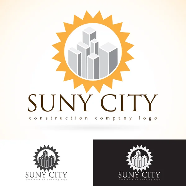 Construction development building company, vector logo design mock up template set. abstract concept skyscraper icon, sun silhouette logotype. Architecture town, city presented, dark and light colors Stockvektor