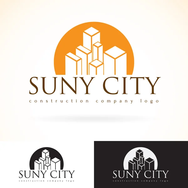 Construction development building company, vector logo design mock up template set. abstract concept skyscraper icon, sun silhouette logotype. Architecture town, city presented, dark and light colors Vektorgrafik