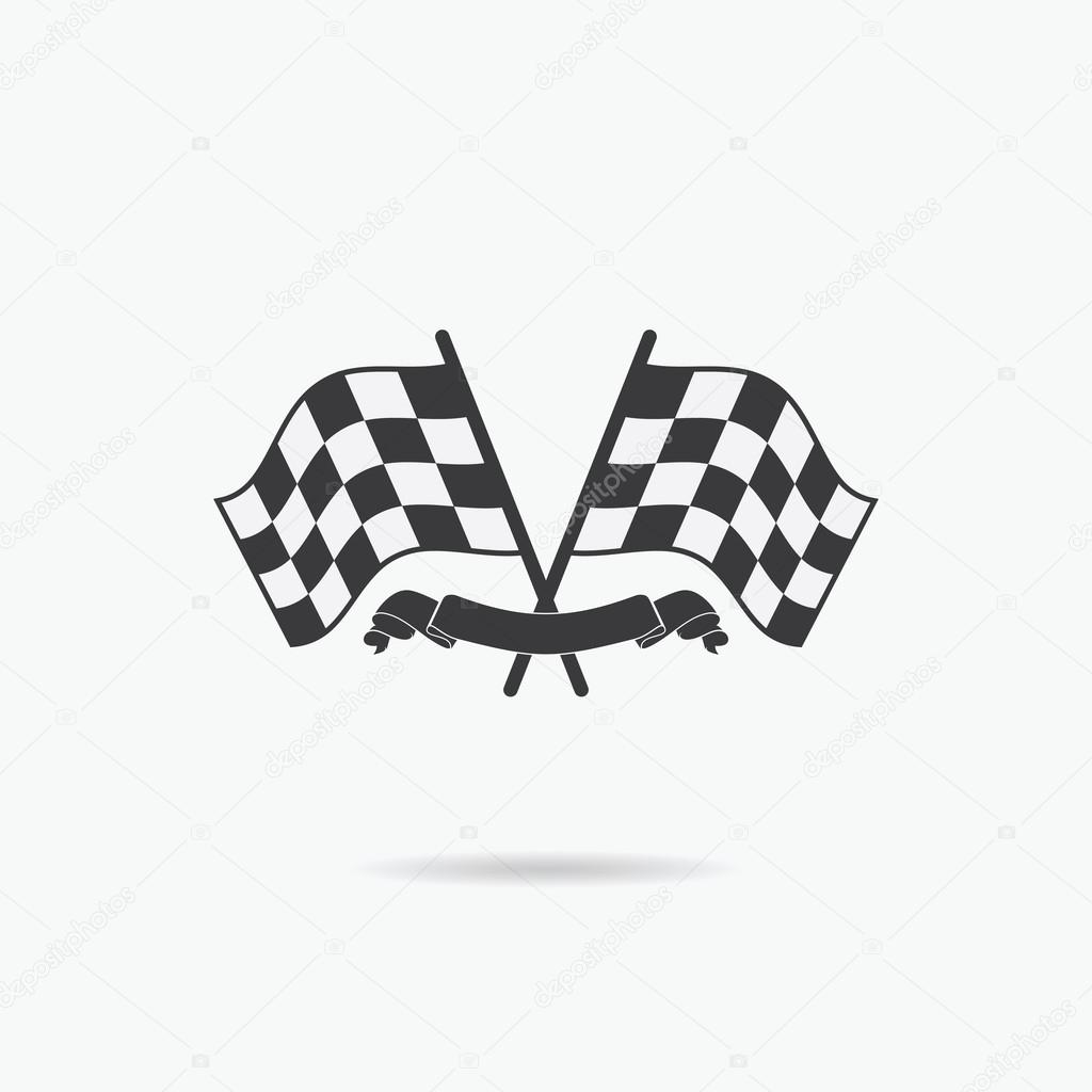Flag icon. Checkered or racing flags and finish ribbon. Sport auto, speed and success, competition and winner, race rally, vector illustration.