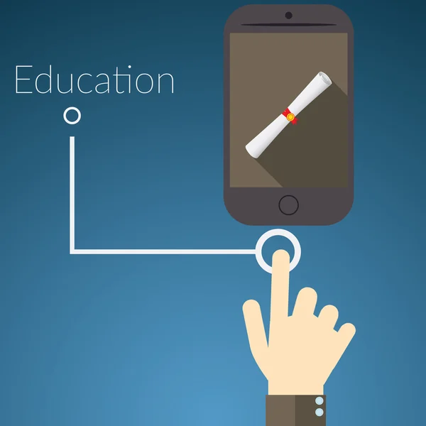 Flaches Designvektorillustrationskonzept für Online-Dienste. Konzepte zum Berühren von Smartphones mit Diplom-Scroll, Textvermittlung. — Stockvektor