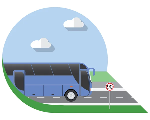 Vetor de design plano ilustração cidade Transporte, ônibus, intercidade, ônibus de ônibus turístico de longa distância, ícone de vista lateral — Vetor de Stock