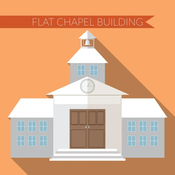 Flat design modern vector illustration of chapel or wedding church building icon, with long shadow on color background — 스톡 벡터