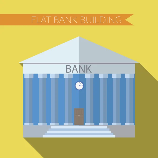 Desenho plano ilustração vetorial moderna do ícone do edifício do banco, com sombra longa sobre fundo de cor —  Vetores de Stock