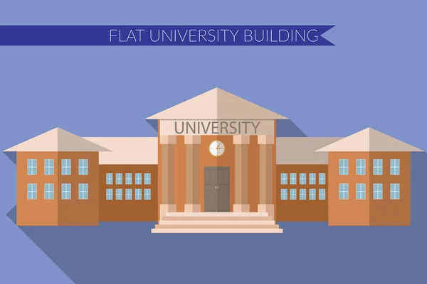 Ilustração vetorial moderna de design plano do ícone do edifício da Universidade, com sombra longa no fundo de cor — Vetor de Stock