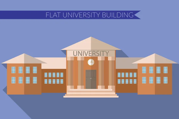 Flat design modern vector illustration of University building icon, with long shadow on color background — Stok Vektör