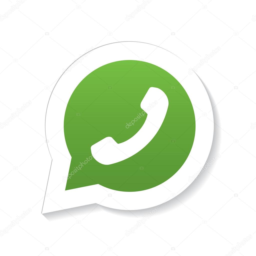 Green phone handset in speech bubble icon with fading shadow, isolated on white background.
