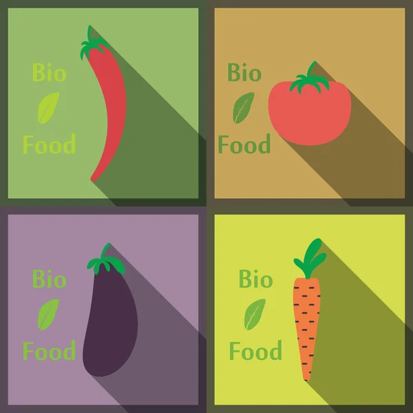 Flat design modern vector illustration of Healthy and biological Food, style with long shadows — Διανυσματικό Αρχείο