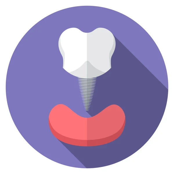 Flat design modern vector illustration of tooth implant icon with long shadow, isolated — Stock Vector