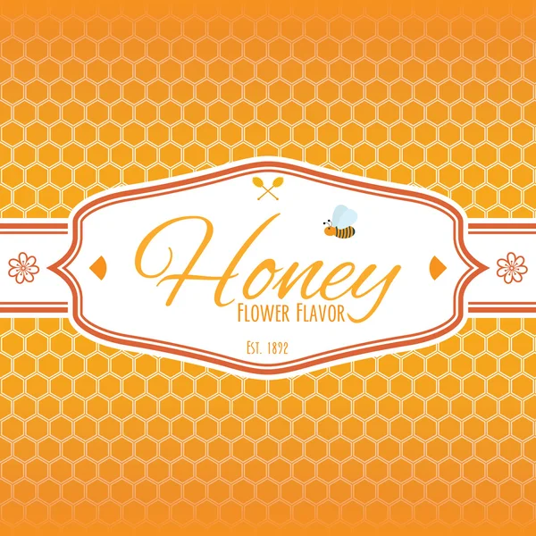 Honey label template for honey logo products with bee and drop of honey on Honeycomb colorfull pattern background — Stock Illustration Honey label template for honey logo products with bee and drop of honey on Honeycomb colorfull pattern background Royalty Free Stock Illustrations