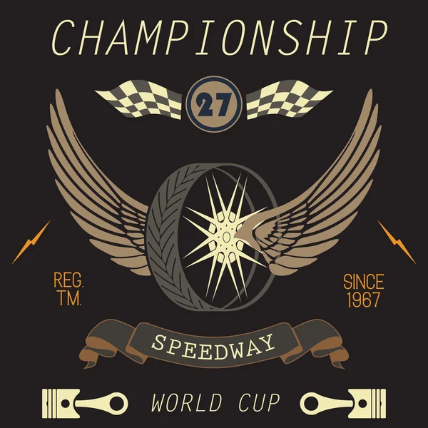 T-shirt Printing design, typography graphics, Speedway championship word cup series vector illustration Badge Applique Label — Stockový vektor