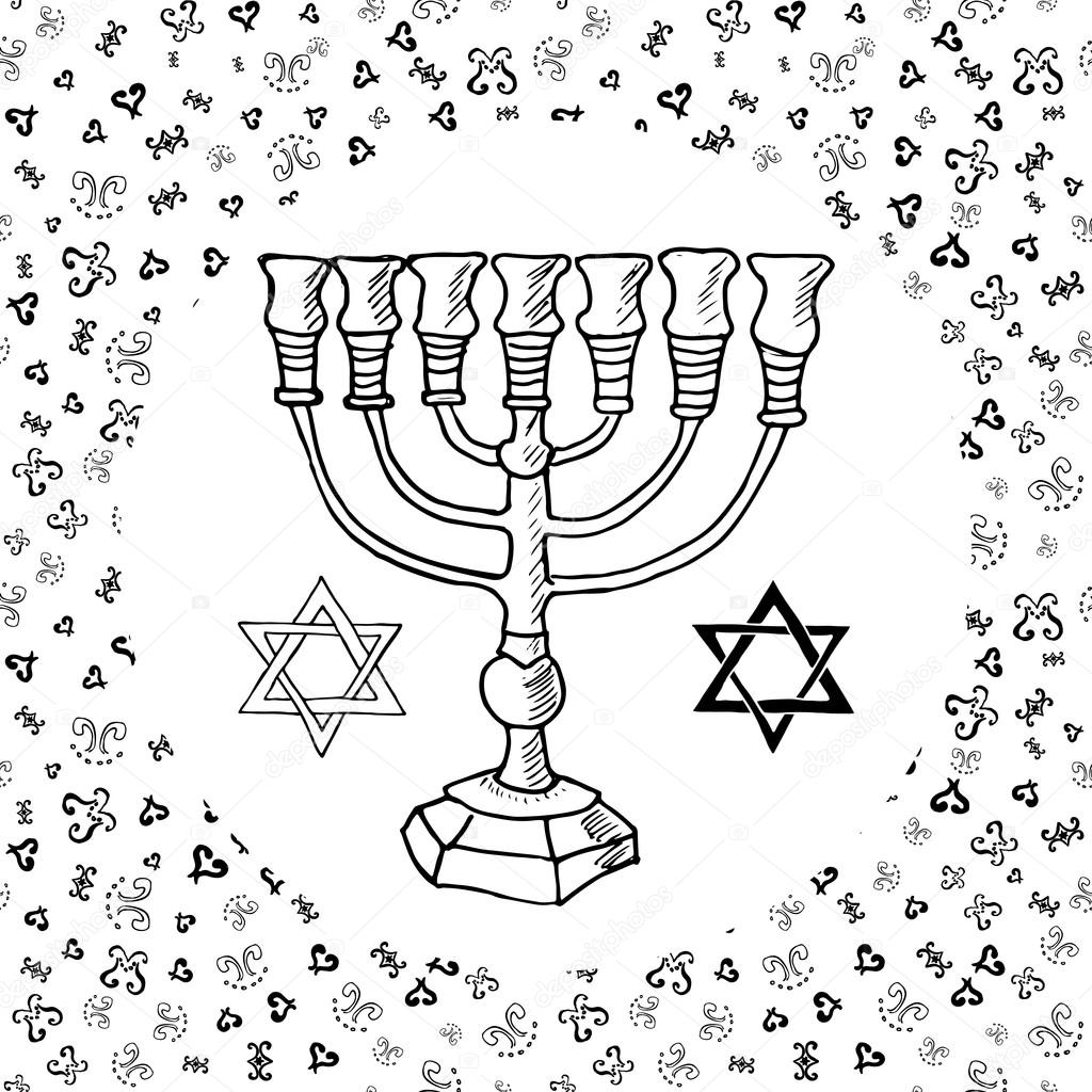 Hand Gezeichnete Skizze Der Menora Traditionelle Jüdische