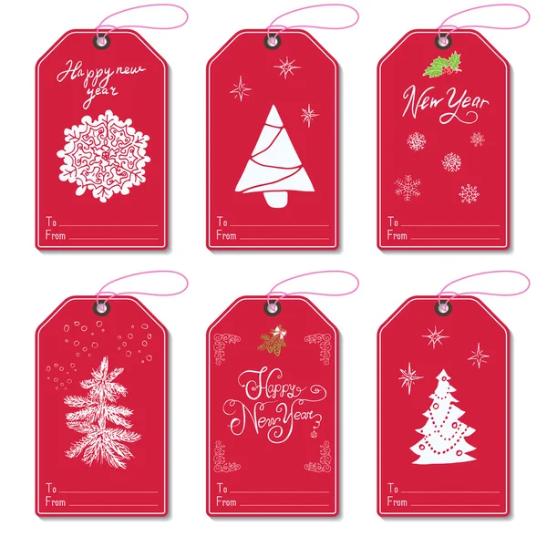 Set of New Year gift tags vector template, Hand drawn Sketch elements with Lettering set. Present cards design of happy new year 2016. Doodles and festive elements,  Vector Illustration — Stock Vector