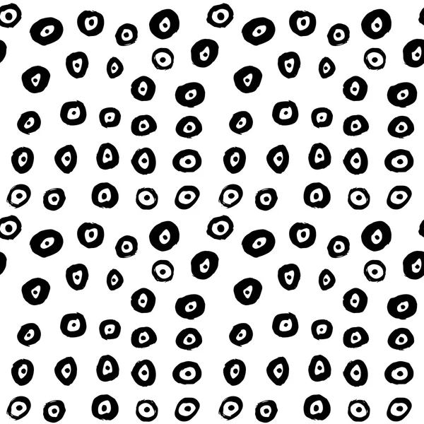 手绘制黑色画笔圆和圆点无缝图案，矢量图 — 图库矢量图片