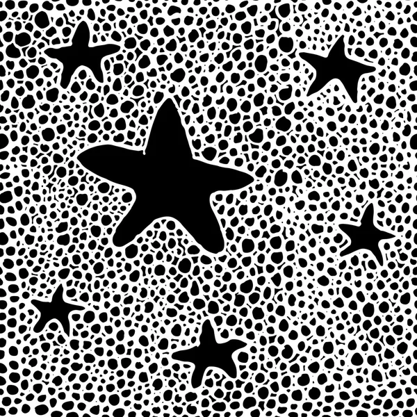 Hand dras svart pensel stjärnor, cirklar och prickar seamless mönster, vektor illustration — Stock vektor