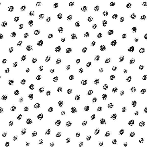Handgezeichnete schwarze Pinselkreise und Punkte nahtloses Muster, Vektorillustration — Stockvektor