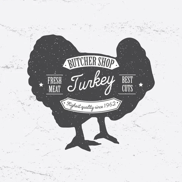 Butcher Shop Logo template retro style. Vintage Design for Logotype, Label, Badge and brand design. Turkey silhouette retro vector illustration — Stok Vektör